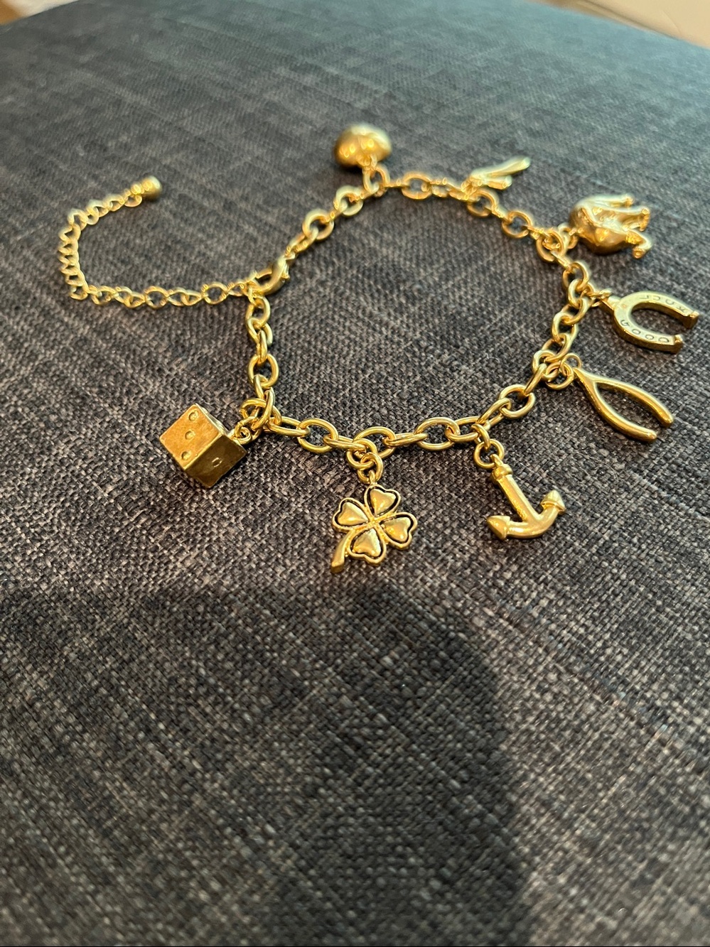 Vintage Gold-tone 8 Charm Bracelet for Women - Dainty Lucky Charms